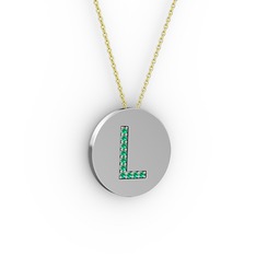 L Baş Harf Kolye - Yeşil kuvars 925 ayar gümüş kolye (40 cm altın rolo zincir) #vz1kw
