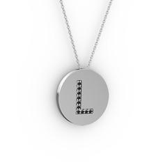 L Baş Harf Kolye - Siyah zirkon 925 ayar gümüş kolye (40 cm gümüş rolo zincir) #ysvcd3