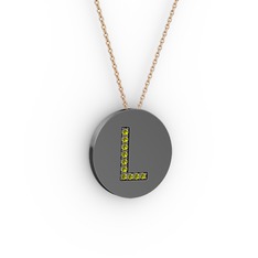 L Baş Harf Kolye - Peridot 925 ayar siyah rodyum kaplama gümüş kolye (40 cm rose altın rolo zincir) #zv2k1v