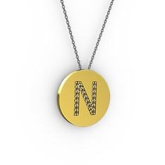 N Baş Harf Kolye - Dumanlı kuvars 8 ayar altın kolye (40 cm gümüş rolo zincir) #128wq6f