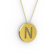 N Baş Harf Kolye - Dumanlı kuvars 18 ayar altın kolye (40 cm altın rolo zincir) #1dm7ut9
