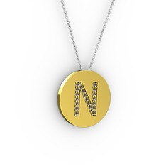 N Baş Harf Kolye - Dumanlı kuvars 18 ayar altın kolye (40 cm gümüş rolo zincir) #1fq8ddq