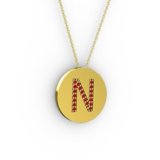 N Baş Harf Kolye - Garnet 925 ayar altın kaplama gümüş kolye (40 cm altın rolo zincir) #1ht1hj1