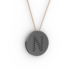 N Baş Harf Kolye - Siyah zirkon 925 ayar siyah rodyum kaplama gümüş kolye (40 cm gümüş rolo zincir) #1sj0t7o