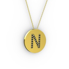 N Baş Harf Kolye - Siyah zirkon 8 ayar altın kolye (40 cm altın rolo zincir) #1szq4a9