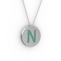 N Baş Harf Kolye - Yeşil kuvars 925 ayar gümüş kolye (40 cm gümüş rolo zincir) #uxqpfy