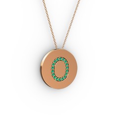 O Baş Harf Kolye - Yeşil kuvars 8 ayar rose altın kolye (40 cm gümüş rolo zincir) #147nikk
