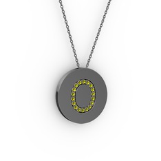 O Baş Harf Kolye - Peridot 925 ayar siyah rodyum kaplama gümüş kolye (40 cm gümüş rolo zincir) #14m72po