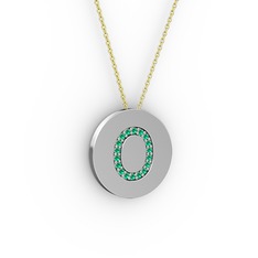 O Baş Harf Kolye - Yeşil kuvars 8 ayar beyaz altın kolye (40 cm gümüş rolo zincir) #1j8hcpv