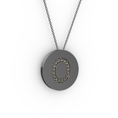 O Baş Harf Kolye - Dumanlı kuvars 925 ayar siyah rodyum kaplama gümüş kolye (40 cm gümüş rolo zincir) #1u02332