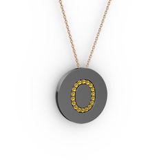 Sitrin 925 ayar siyah rodyum kaplama gümüş kolye (40 cm gümüş rolo zincir)