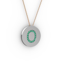 O Baş Harf Kolye - Yeşil kuvars 18 ayar beyaz altın kolye (40 cm gümüş rolo zincir) #2azavo