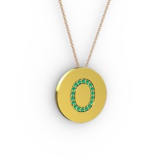 O Baş Harf Kolye - Yeşil kuvars 14 ayar altın kolye (40 cm rose altın rolo zincir) #5u3kcv