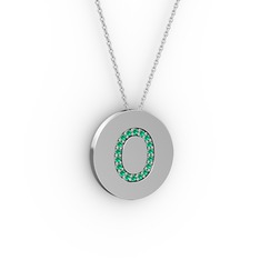 O Baş Harf Kolye - Yeşil kuvars 14 ayar beyaz altın kolye (40 cm gümüş rolo zincir) #7sdo72