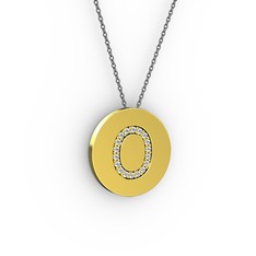 O Baş Harf Kolye - Beyaz zirkon 14 ayar altın kolye (40 cm gümüş rolo zincir) #t51q36