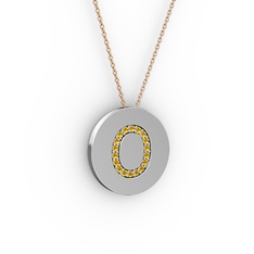 O Baş Harf Kolye - Sitrin 8 ayar beyaz altın kolye (40 cm rose altın rolo zincir) #t9chzo