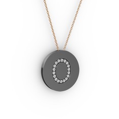 O Baş Harf Kolye - Swarovski 925 ayar siyah rodyum kaplama gümüş kolye (40 cm gümüş rolo zincir) #ywaexr