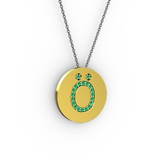 Ö Baş Harf Kolye - Yeşil kuvars 14 ayar altın kolye (40 cm gümüş rolo zincir) #11jf0m2