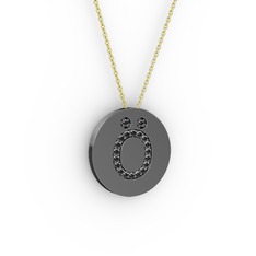 Ö Baş Harf Kolye - Siyah zirkon 925 ayar siyah rodyum kaplama gümüş kolye (40 cm altın rolo zincir) #19v9qtz