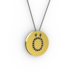 Ö Baş Harf Kolye - Siyah zirkon 8 ayar altın kolye (40 cm gümüş rolo zincir) #1cmxh1m