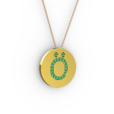 Ö Baş Harf Kolye - Yeşil kuvars 18 ayar altın kolye (40 cm rose altın rolo zincir) #i4ltdl