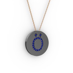 Ö Baş Harf Kolye - Lab safir 925 ayar siyah rodyum kaplama gümüş kolye (40 cm rose altın rolo zincir) #lvy0z9