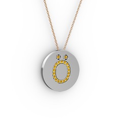 Ö Baş Harf Kolye - Sitrin 18 ayar beyaz altın kolye (40 cm rose altın rolo zincir) #v2wx17
