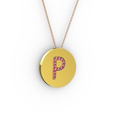 P Baş Harf Kolye - Rodolit garnet 14 ayar altın kolye (40 cm rose altın rolo zincir) #15ai95m