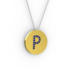 P Baş Harf Kolye - Lab safir 8 ayar altın kolye (40 cm beyaz altın rolo zincir) #16k1bs3