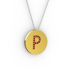 P Baş Harf Kolye - Garnet 18 ayar altın kolye (40 cm beyaz altın rolo zincir) #1hkhyln