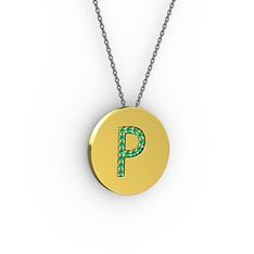 P Baş Harf Kolye - Yeşil kuvars 8 ayar altın kolye (40 cm gümüş rolo zincir) #34yxzw