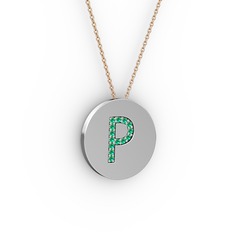 P Baş Harf Kolye - Yeşil kuvars 925 ayar gümüş kolye (40 cm rose altın rolo zincir) #479fy2