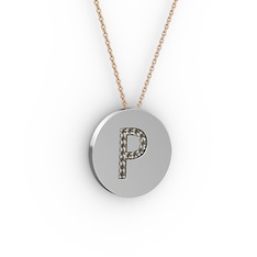 P Baş Harf Kolye - Dumanlı kuvars 925 ayar gümüş kolye (40 cm gümüş rolo zincir) #gm61qi