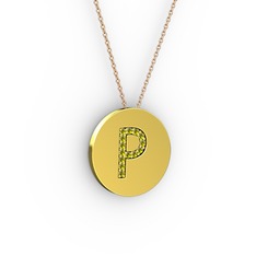P Baş Harf Kolye - Peridot 14 ayar altın kolye (40 cm rose altın rolo zincir) #hy233c