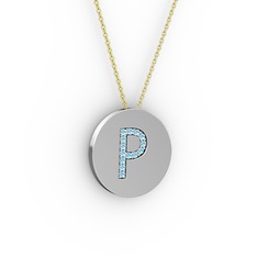 P Baş Harf Kolye - Akuamarin 925 ayar gümüş kolye (40 cm altın rolo zincir) #jw0kqy