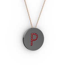 P Baş Harf Kolye - Garnet 925 ayar siyah rodyum kaplama gümüş kolye (40 cm gümüş rolo zincir) #pkn99y