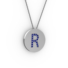 R Baş Harf Kolye - Lab safir 925 ayar gümüş kolye (40 cm gümüş rolo zincir) #1glat4o