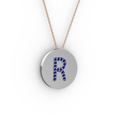 R Baş Harf Kolye - Lab safir 925 ayar gümüş kolye (40 cm gümüş rolo zincir) #1k76o32