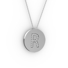 R Baş Harf Kolye - Pırlanta 925 ayar gümüş kolye (0.1496 karat, 40 cm gümüş rolo zincir) #4uowo7