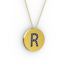 R Baş Harf Kolye - Lab safir 14 ayar altın kolye (40 cm altın rolo zincir) #8muhce