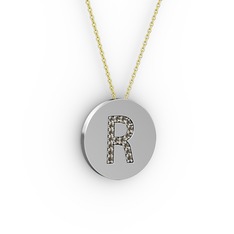 R Baş Harf Kolye - Dumanlı kuvars 14 ayar beyaz altın kolye (40 cm gümüş rolo zincir) #bghl98