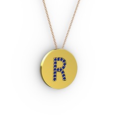 R Baş Harf Kolye - Lab safir 18 ayar altın kolye (40 cm rose altın rolo zincir) #yetyjo