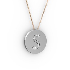 S Baş Harf Kolye - Pırlanta 925 ayar gümüş kolye (0.1056 karat, 40 cm rose altın rolo zincir) #131j5q1