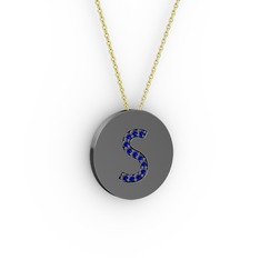 S Baş Harf Kolye - Lab safir 925 ayar siyah rodyum kaplama gümüş kolye (40 cm gümüş rolo zincir) #16nz0kd
