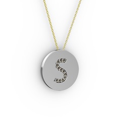 S Baş Harf Kolye - Dumanlı kuvars 14 ayar beyaz altın kolye (40 cm gümüş rolo zincir) #1dr7gyu