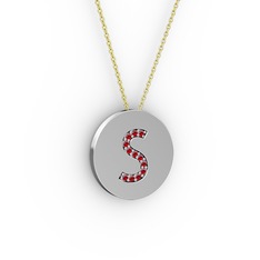 S Baş Harf Kolye - Garnet 925 ayar gümüş kolye (40 cm altın rolo zincir) #1gb1iuc