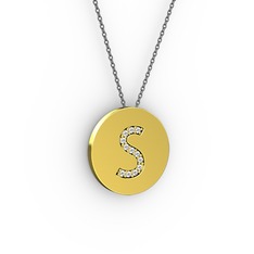 S Baş Harf Kolye - Swarovski 925 ayar altın kaplama gümüş kolye (40 cm gümüş rolo zincir) #1nqvj36