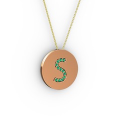 S Baş Harf Kolye - Yeşil kuvars 8 ayar rose altın kolye (40 cm gümüş rolo zincir) #1t7smur