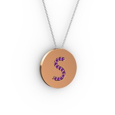 S Baş Harf Kolye - Ametist 925 ayar rose altın kaplama gümüş kolye (40 cm gümüş rolo zincir) #1tknouj