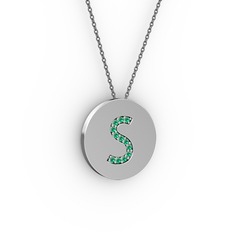 S Baş Harf Kolye - Yeşil kuvars 925 ayar gümüş kolye (40 cm gümüş rolo zincir) #1w6hks1